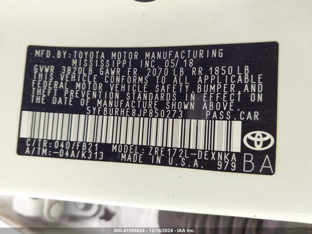 Toyota COROLLA LE 2018 5YFBURHE8JP850273 Image 9