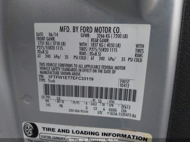 Ford F-150 Platinum 2014 1FTFW1ET7EFC33119 Image 9