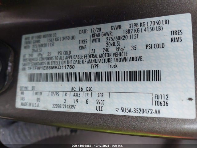 Ford F-150 Xlt 2021 1FTFW1E86MKD11780 Image 9