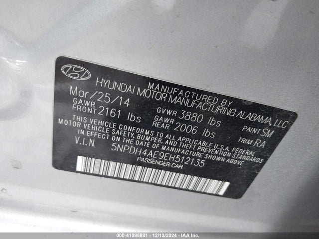 Hyundai ELANTRA SE 2014 5NPDH4AE9EH512135 Image 9