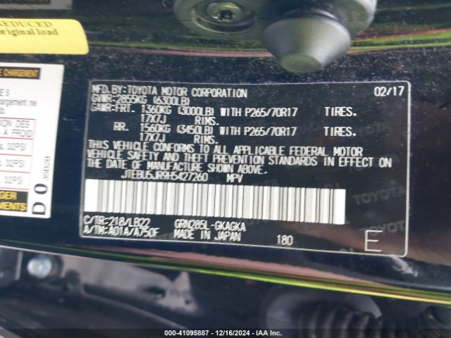 JTEBU5JR9H5427260 Toyota 4runner Sr5 Premium