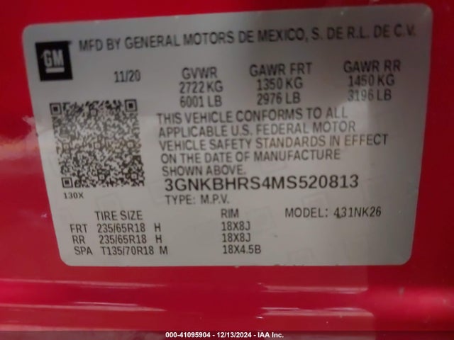 3GNKBHRS4MS520813 Chevrolet Blazer Awd 2lt