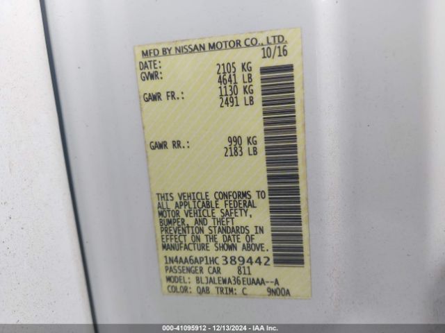 1N4AA6AP1HC389442 Nissan Maxima 3.5 Sl