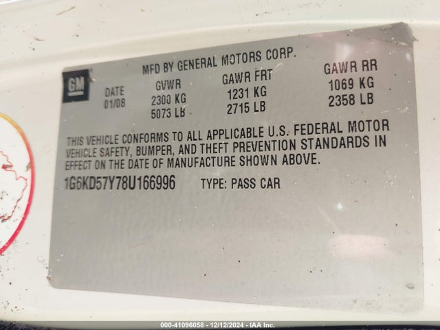 2008 CADILLAC DTS 1G6KD57Y78U166996 Photo 8
