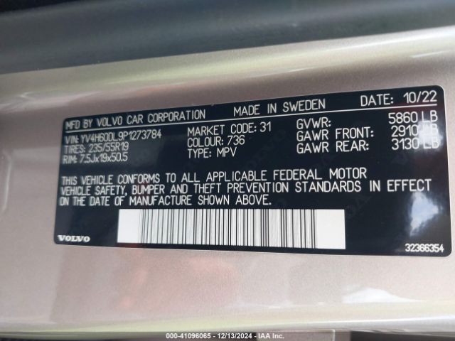 YV4H60DL9P1273784 Volvo Xc60 Recharge Plug-in Hybrid T8 Plus Dark Theme