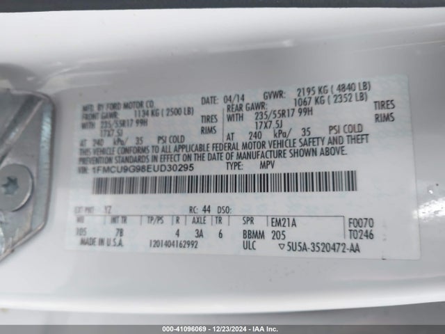 Ford ESCAPE SE 2014 1FMCU9G98EUD30295 Image 9