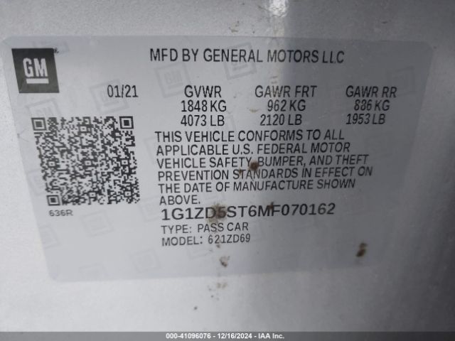 1G1ZD5ST6MF070162 Chevrolet Malibu Fwd Lt