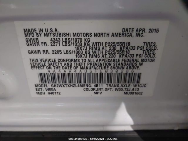 4A4AR4AU6FE030286 Mitsubishi Outlander Sport Se