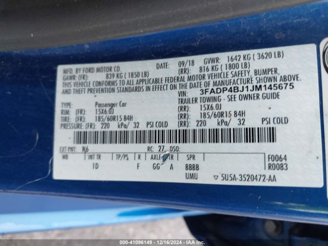 3FADP4BJ1JM145675 Ford FIESTA SE