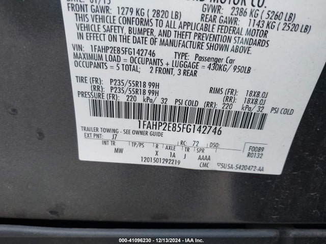 1FAHP2E85FG142746 Ford TAURUS SEL