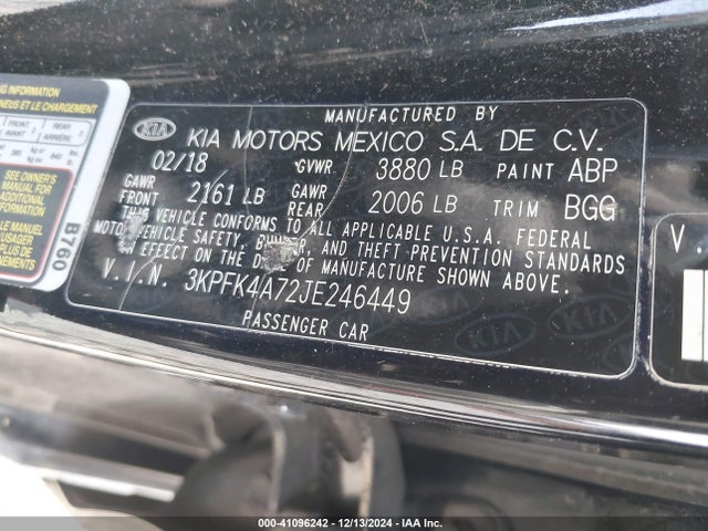 3KPFK4A72JE246449 KIA FORTE LX