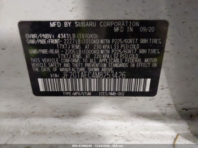 JF2GTAEC4M8253426 Subaru Crosstrek Premium