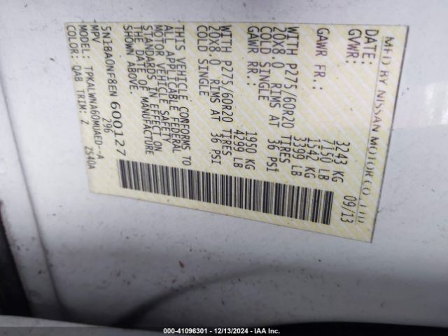 5N1BA0NF8EN600127 Nissan Armada Platinum