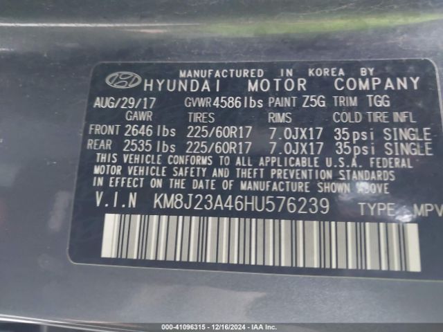 KM8J23A46HU576239 Hyundai TUCSON SE
