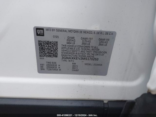 3GNAXKEV2MS170253 Chevrolet Equinox Fwd Lt