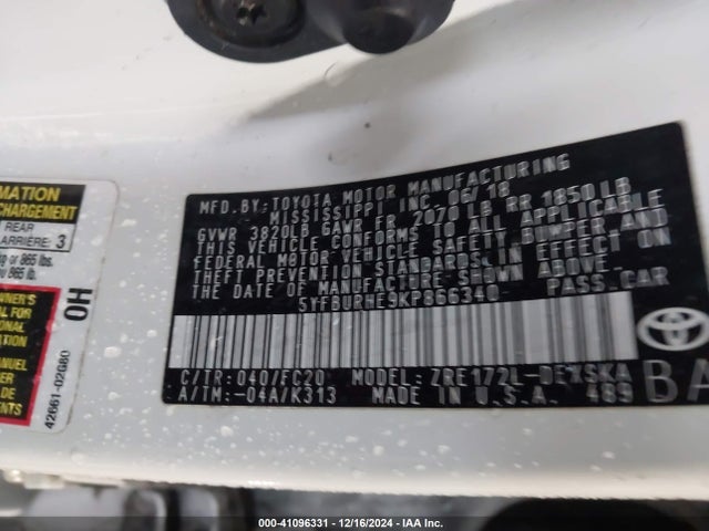 Toyota COROLLA SE 2019 5YFBURHE9KP866340 Image 9