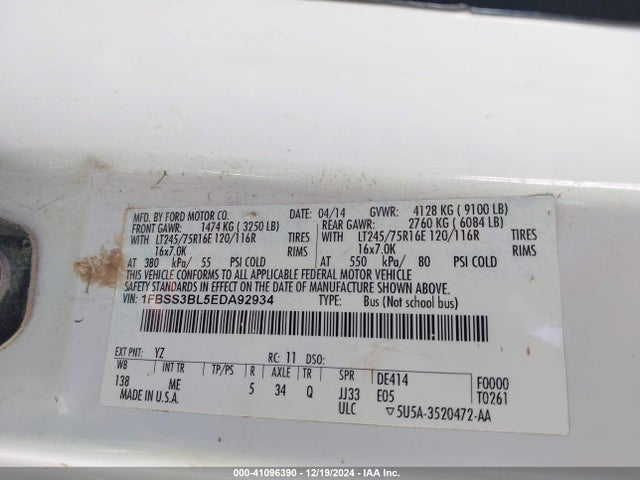 1FBSS3BL5EDA92934 Ford E-350 Super Duty Xlt