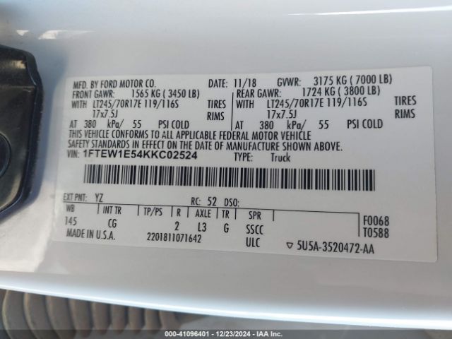 1FTEW1E54KKC02524 Ford F-150 Xl