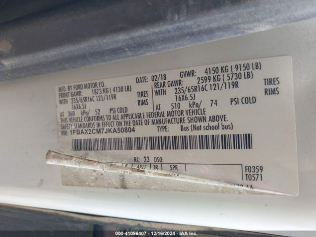 1FBAX2CM7JKA50804 Ford Transit-350 Xl