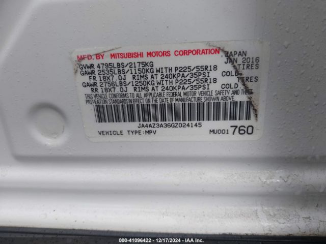 2016 MITSUBISHI OUTLANDER JA4AZ3A36GZ024145 Photo 8
