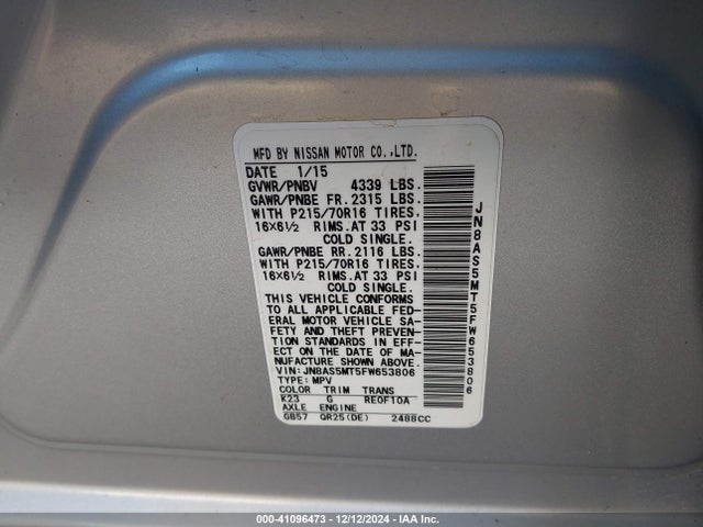 Nissan Rogue Select S 2015 JN8AS5MT5FW653806 Image 9