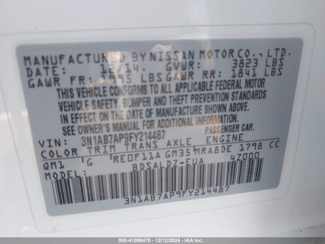 Nissan SENTRA SV 2015 3N1AB7AP9FY214487 Image 9