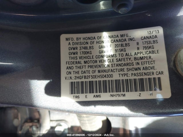 Honda Civic Lx 2014 2HGFB2F50EH504300 Image 9