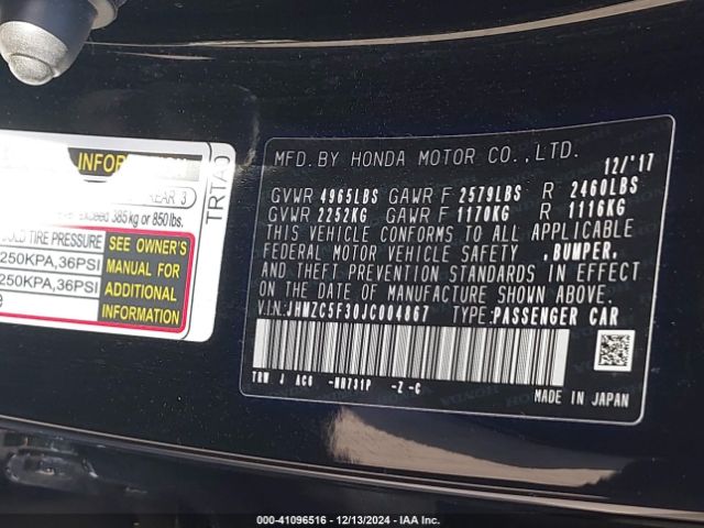 JHMZC5F30JC004867 Honda Clarity Plug-in Hybrid Touring