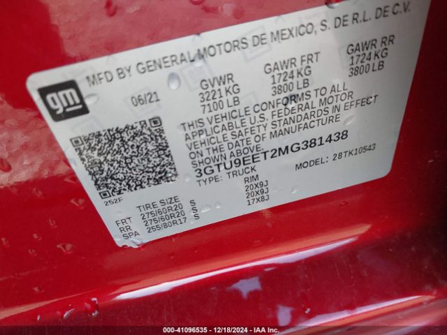 3GTU9EET2MG381438 GMC Sierra 1500 4wd  Short Box At4