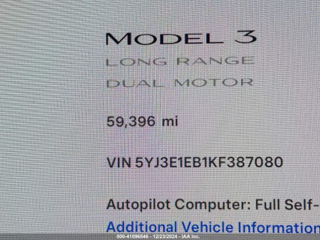 5YJ3E1EB1KF387080 Tesla Model 3 Long Range/performance