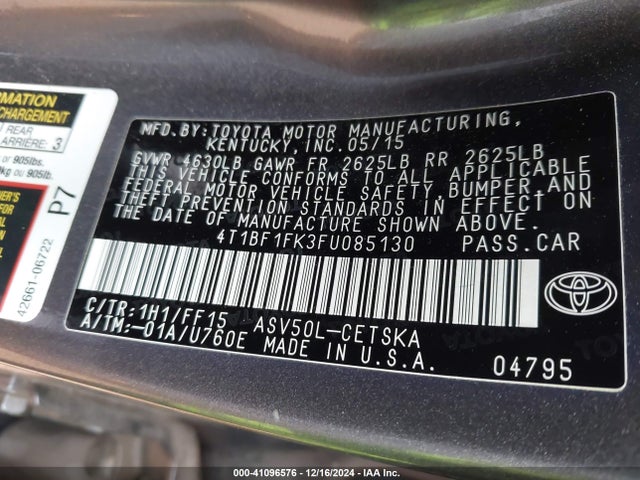 Toyota CAMRY SE 2015 4T1BF1FK3FU085130 Image 9