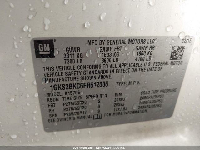 1GKS2BKC6FR612606 GMC YUKON SLT
