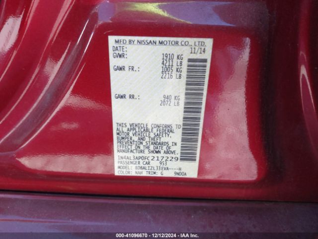 1N4AL3AP0FC217229 Nissan Altima 2.5 Sv