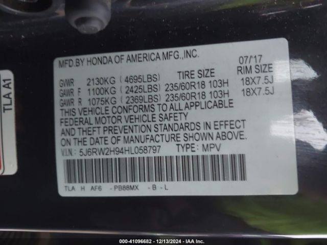 5J6RW2H94HL058797 Honda Cr-v Touring