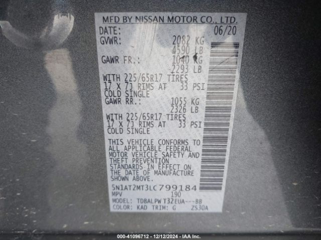 5N1AT2MT3LC799184 Nissan Rogue S Fwd