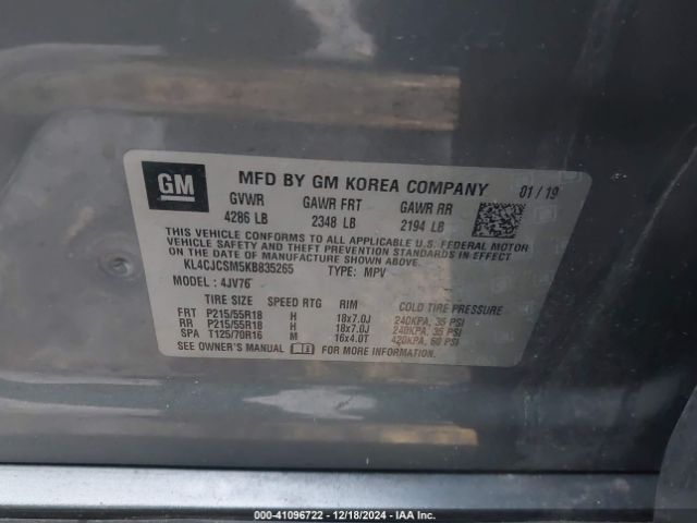 KL4CJCSM5KB835265 Buick Encore Fwd Essence