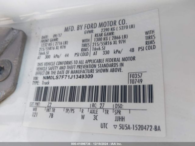 NM0LS7F71J1349309 Ford Transit Connect Xlt