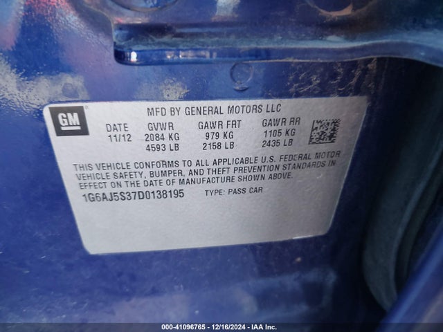 2013 CADILLAC ATS 1G6AJ5S37D0138195 Photo 8