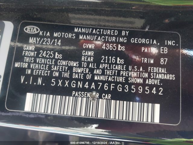 5XXGN4A76FG359542 KIA OPTIMA EX