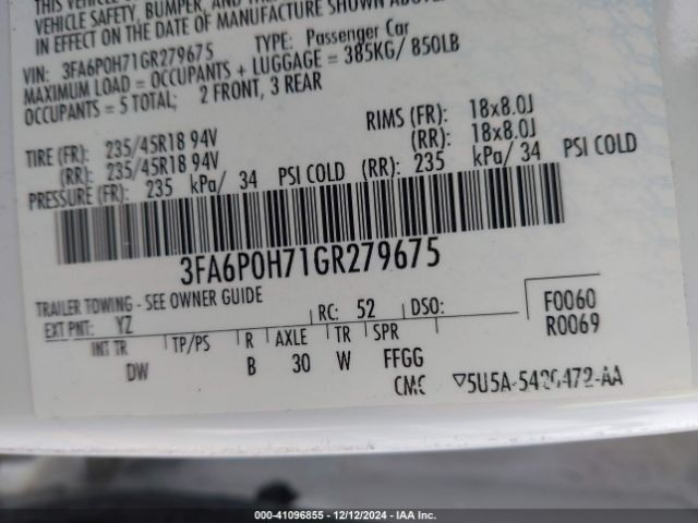 3FA6P0H71GR279675 Ford FUSION SE