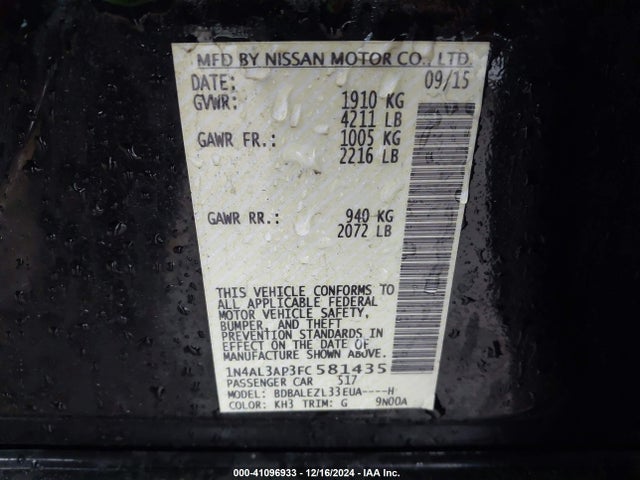1N4AL3AP3FC581435 Nissan Altima 2.5 S