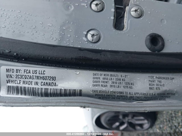 Dodge Challenger Sxt 2021 2C3CDZAG7MH607293 Image 9