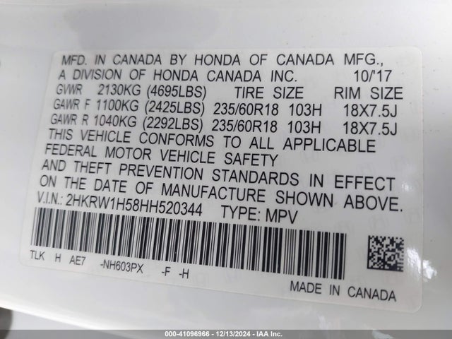 Honda CR-V EX 2017 2HKRW1H58HH520344 Image 9