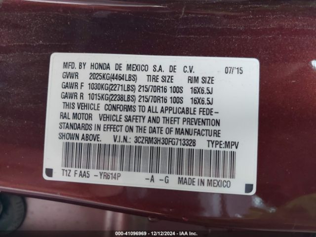 3CZRM3H30FG713328 Honda k24w9/k24v1