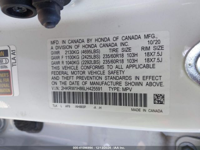 2HKRW1H86LH425591 Honda Cr-v 2wd Ex-l
