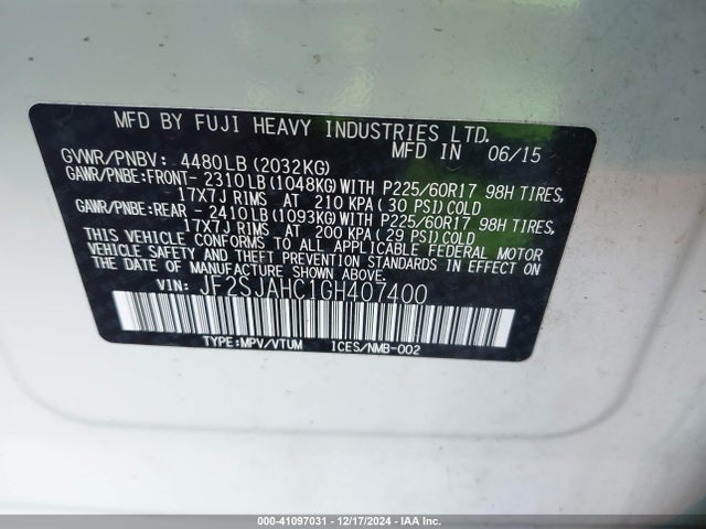 JF2SJAHC1GH407400 Subaru Forester 2.5i Limited