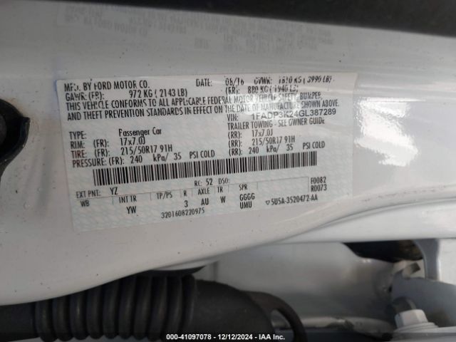 1FADP3K24GL387289 Ford FOCUS SE