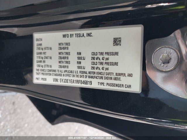2024 TESLA MODEL 3 5YJ3E1EA1RF846819 Photo 8