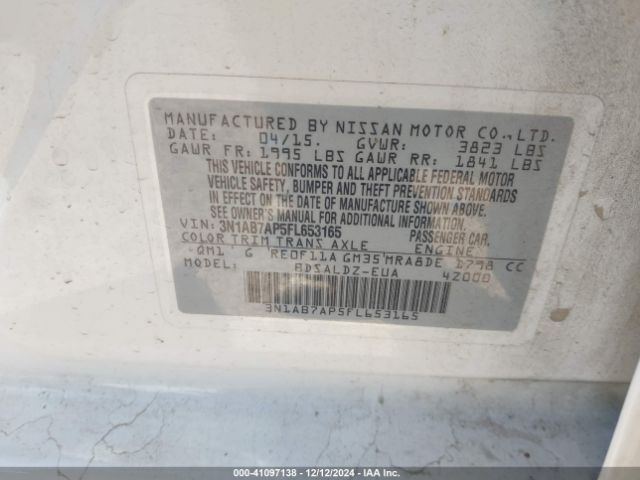 3N1AB7AP5FL653165 Nissan Sentra Fe+ S/s/sl/sr/sv
