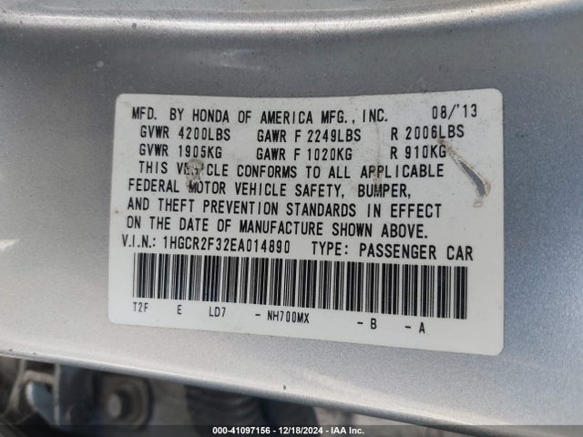 Honda ACCORD LX 2014 1HGCR2F32EA014890 Image 9